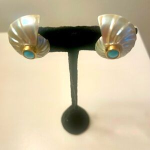 Nautilus Shell Earrings with Turquoise for Pierced Earrings Vintage